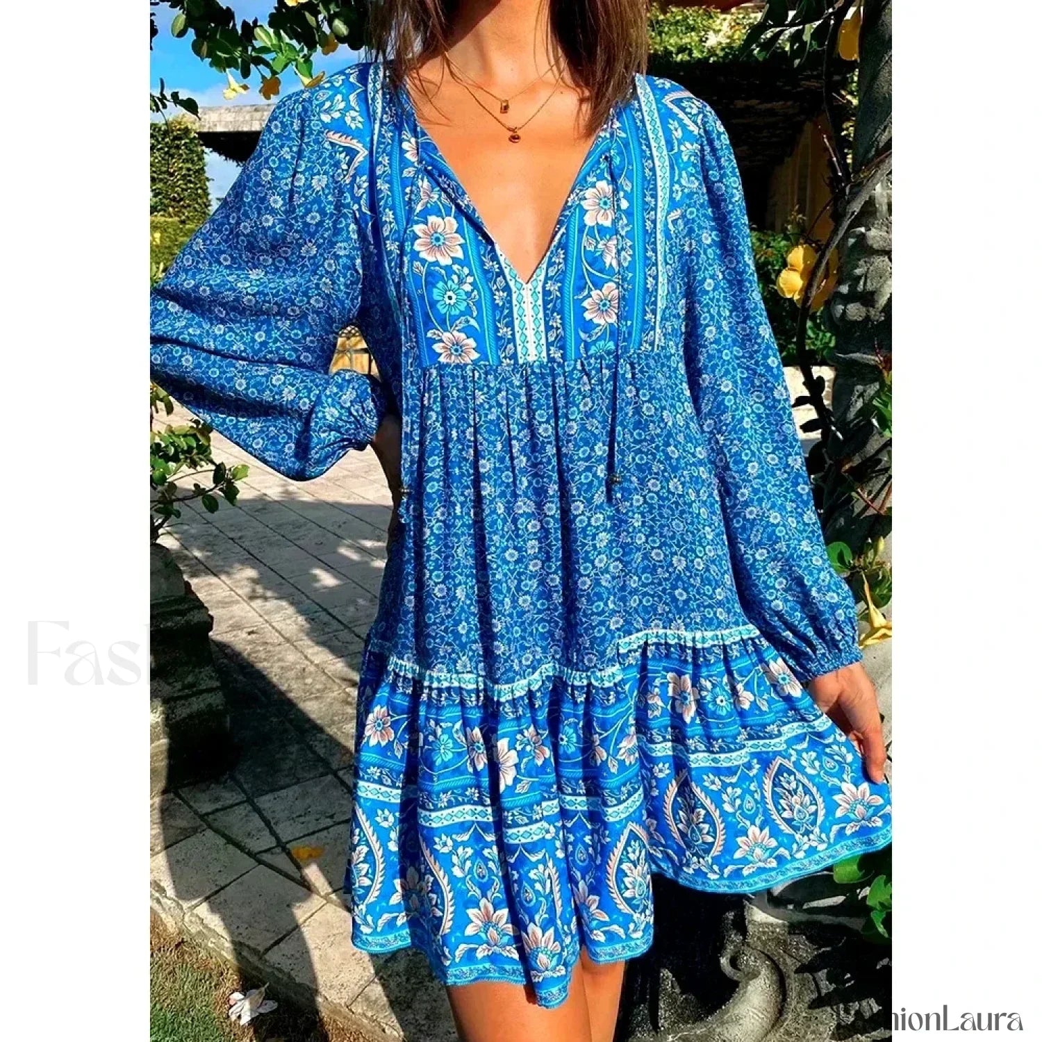 Hippie Tie-Up Ruffled Boho Dress