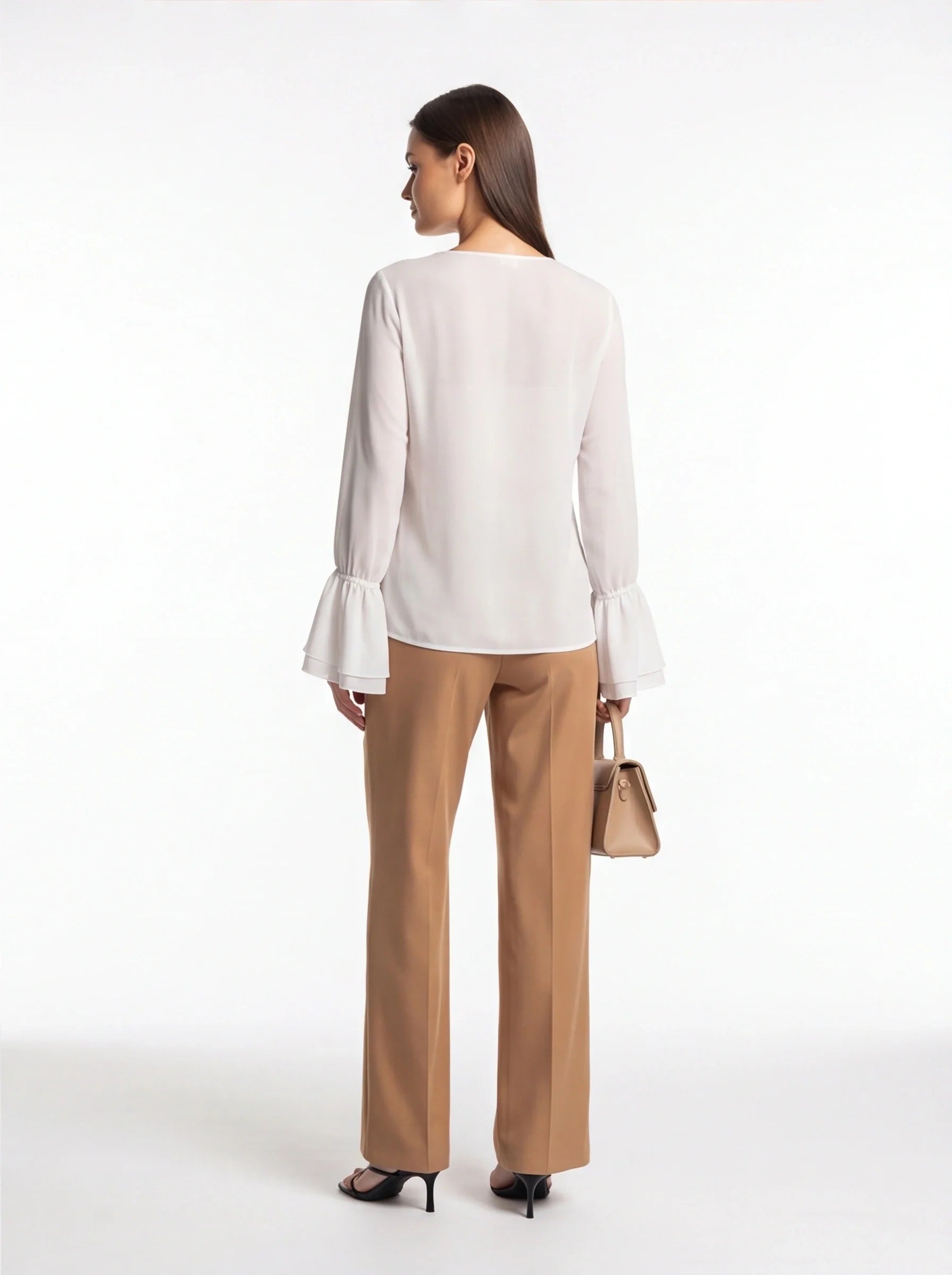 Elegant Ruffled Chiffon Blouse with Short Sleeves & Lightweight Fabric