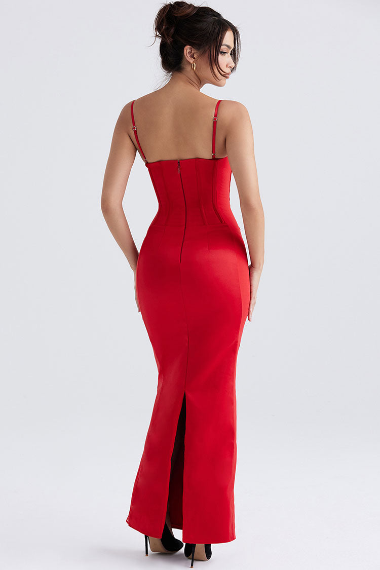 Satin Spaghetti Strap Sweetheart Corset Bodycon Maxi Dress