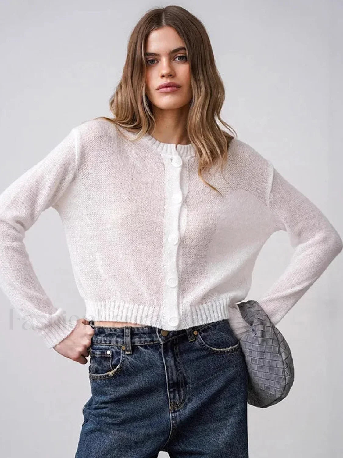 Hollow Knit See Through Cardigan White / S