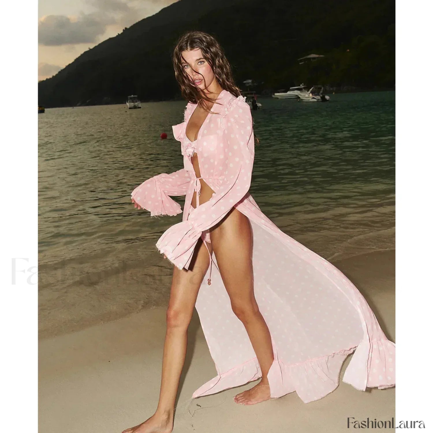 Hollow Out Drawstring Halter Cover Up