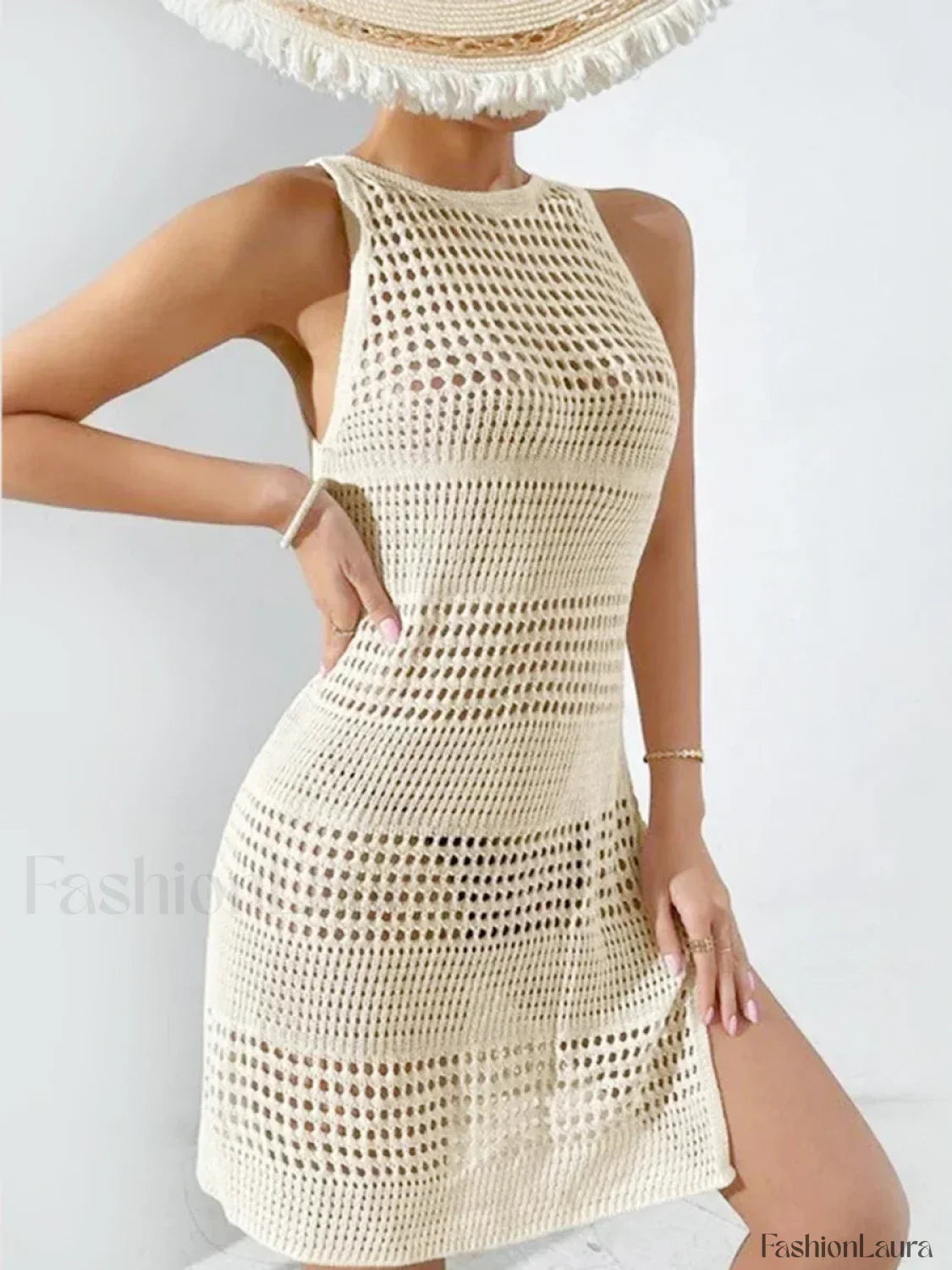 Hollow Out Side Slit Crochet Cover Up