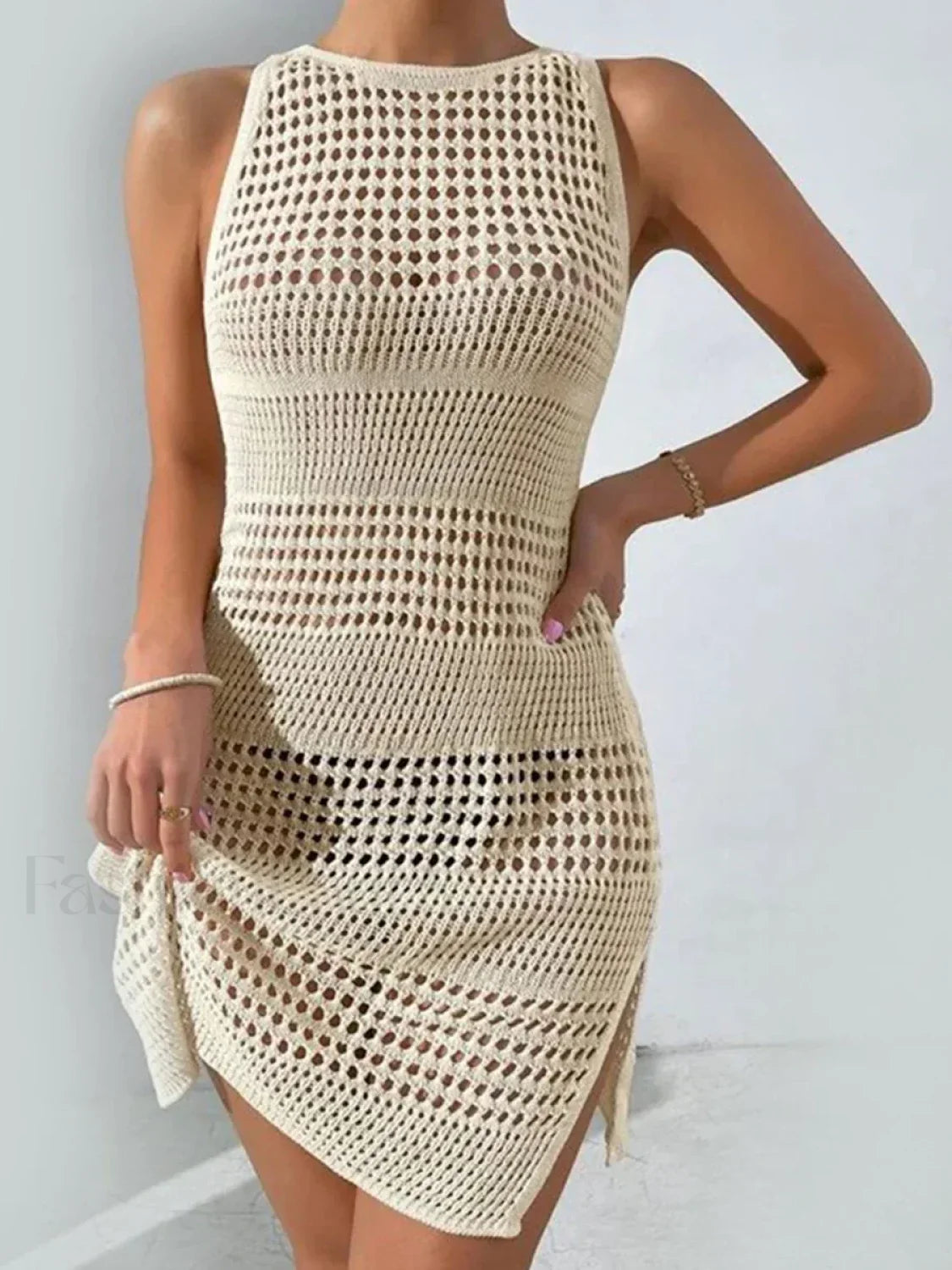 Hollow Out Side Slit Crochet Cover Up