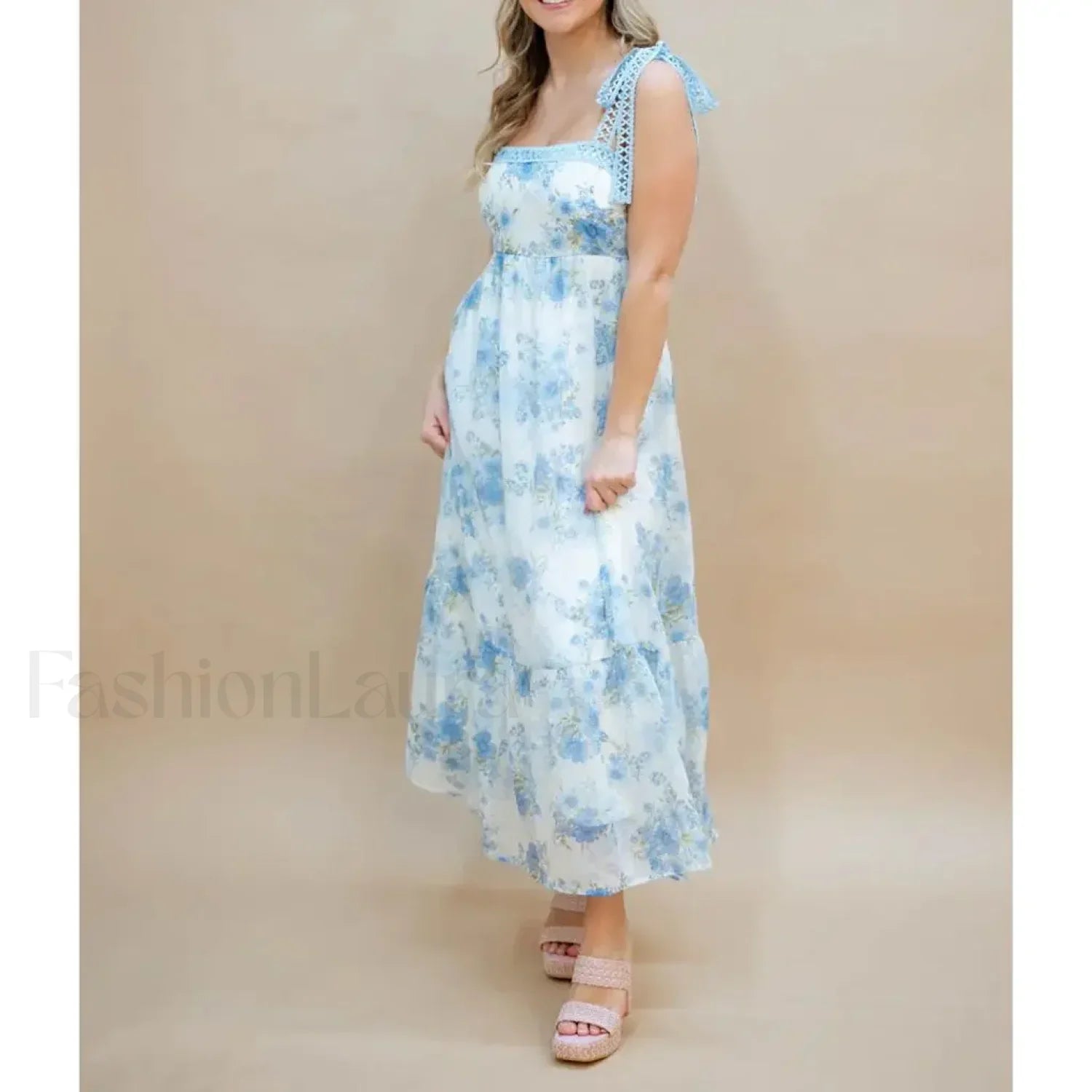 Hollow-Out Square-Neck Midi Dress