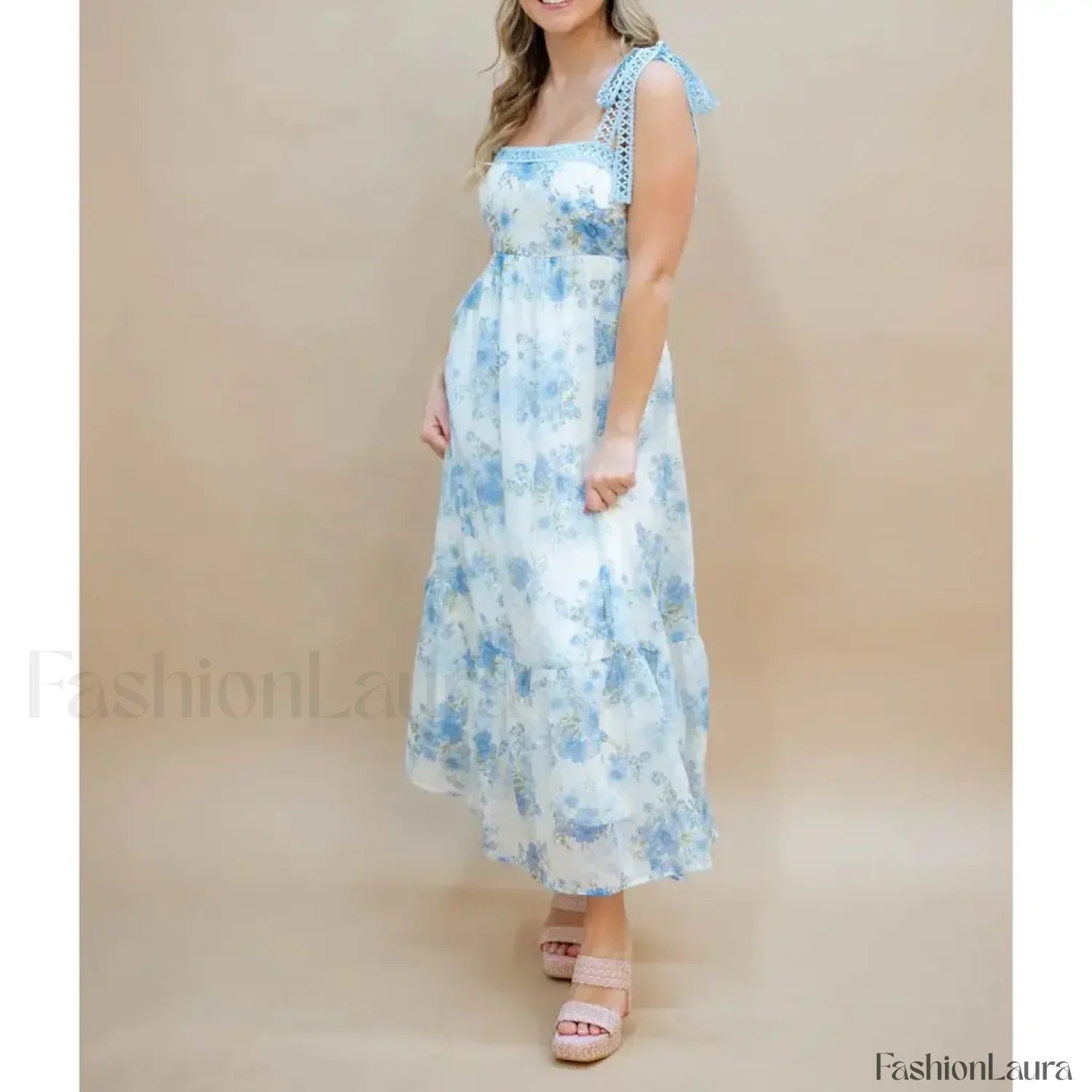 Hollow-Out Square-Neck Midi Dress