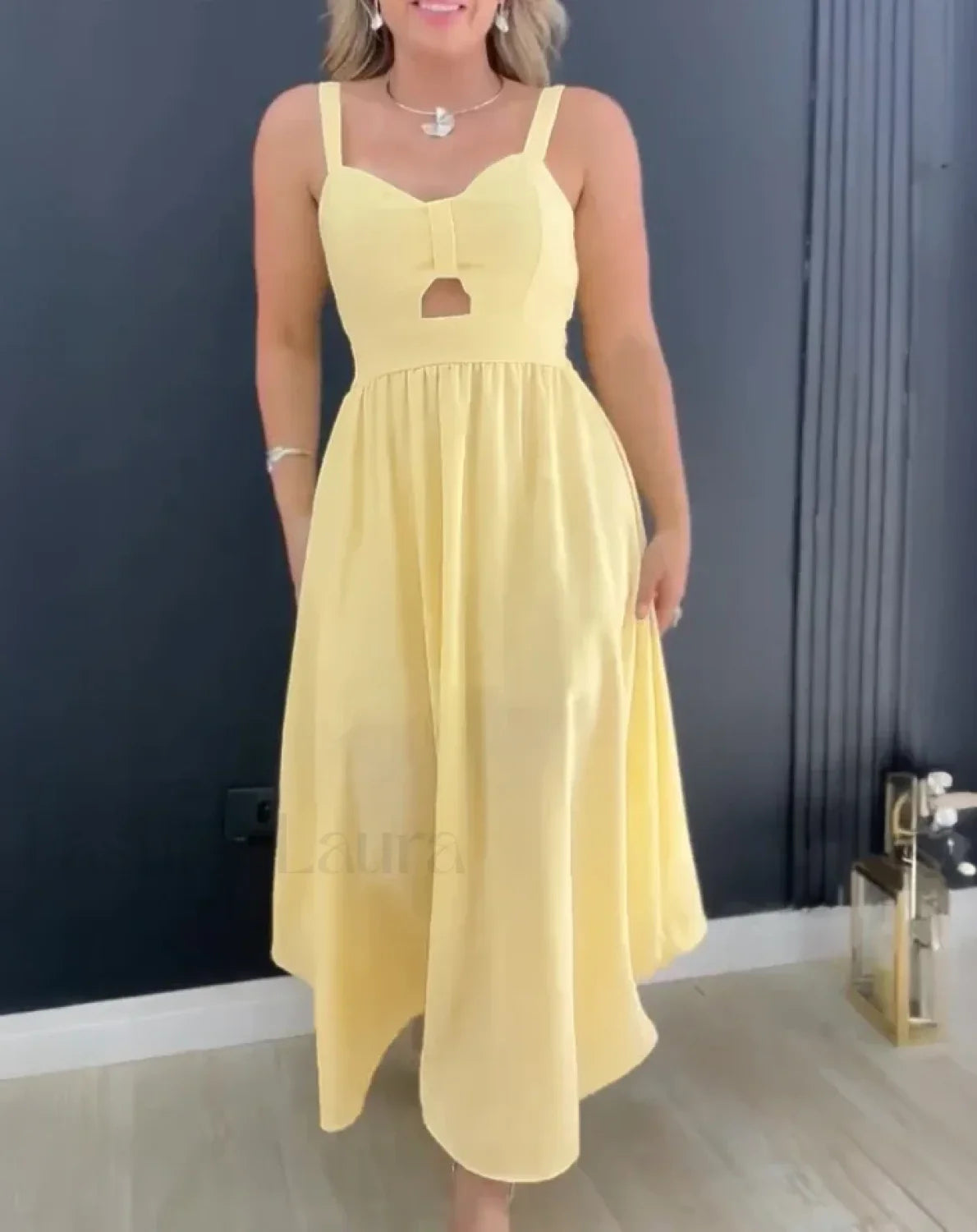 Hollow-Out Tied Waist Midi Dress