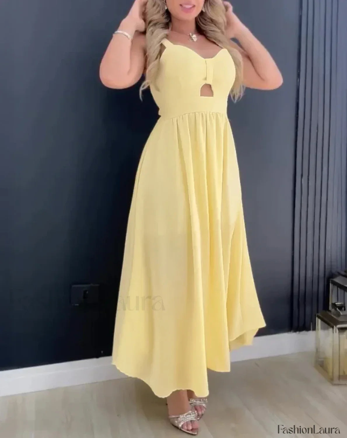 Hollow-Out Tied Waist Midi Dress