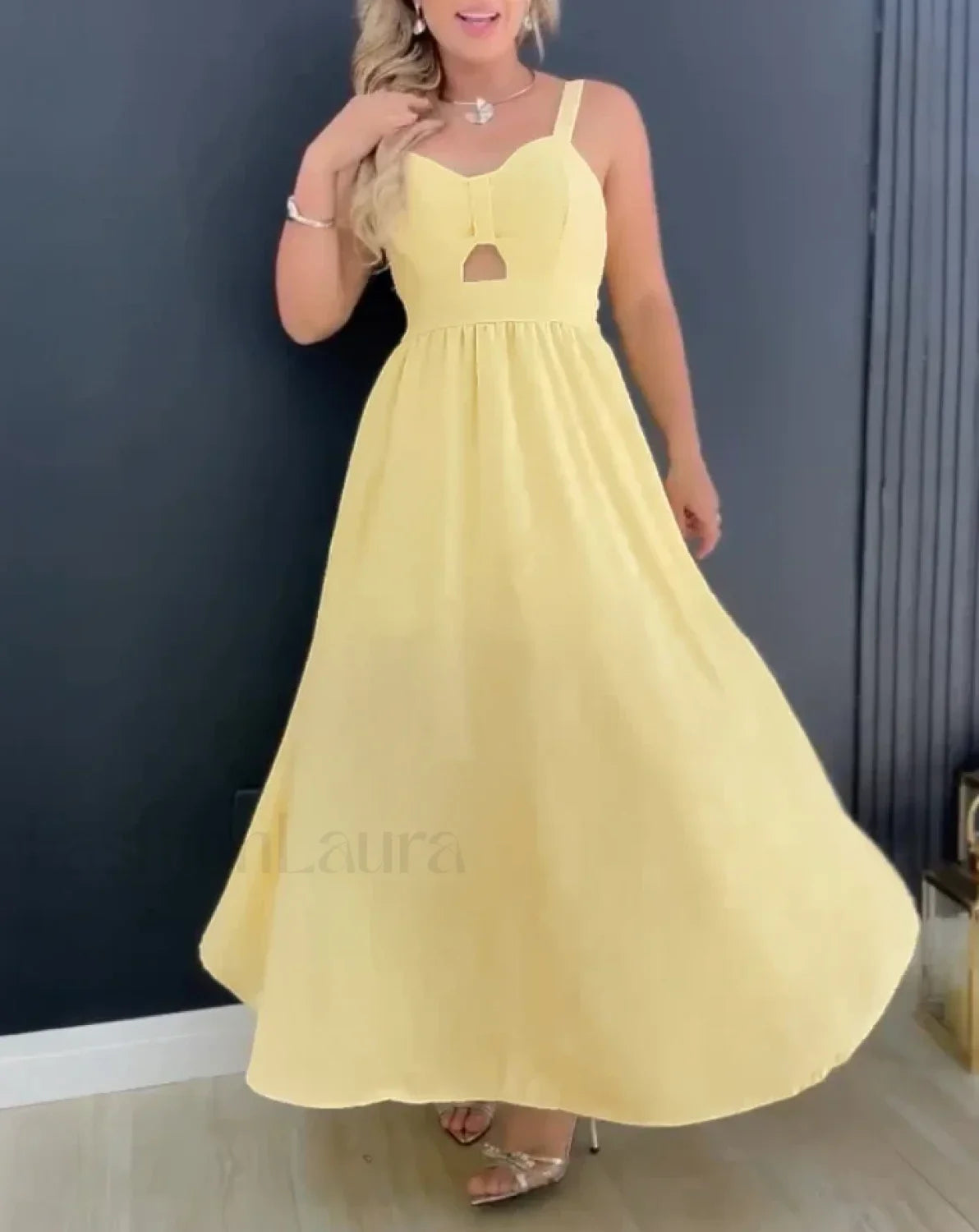 Hollow-Out Tied Waist Midi Dress