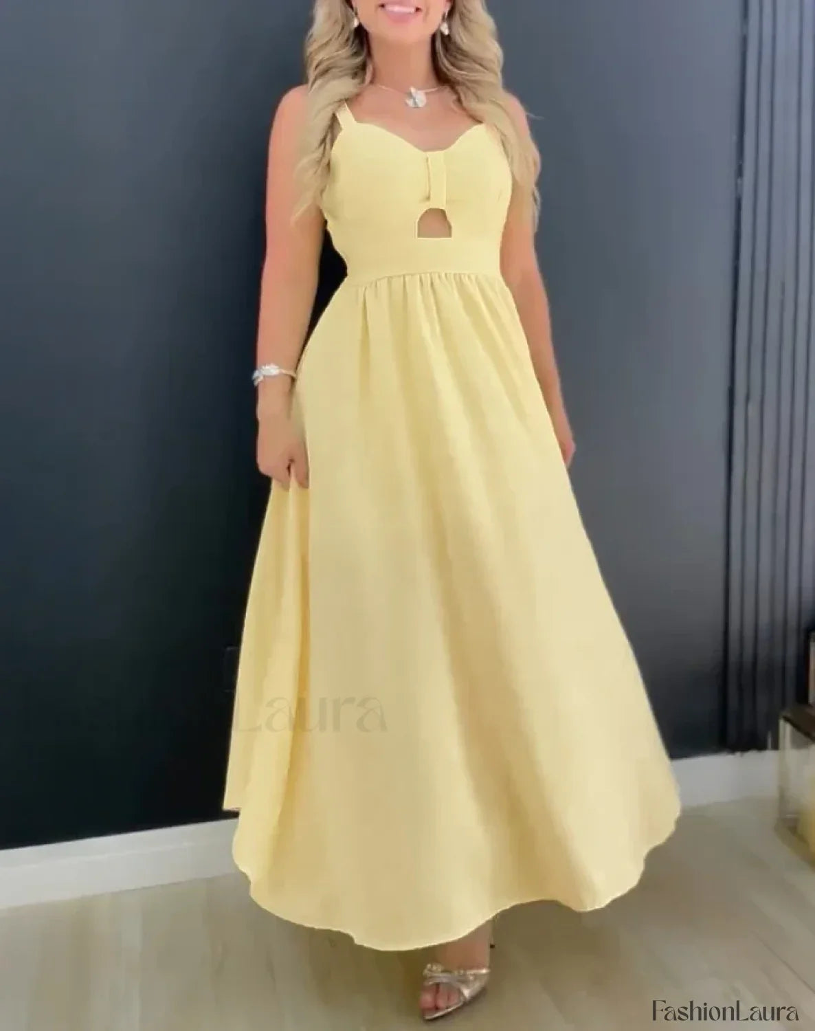 Hollow-Out Tied Waist Midi Dress