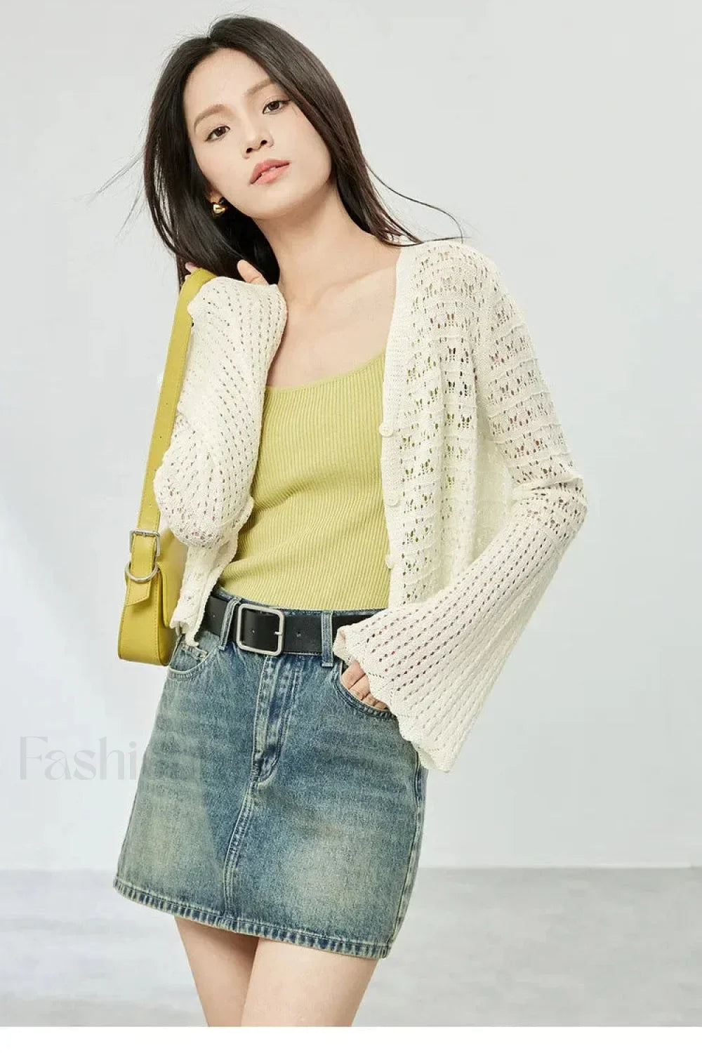 Hollow Out V-neck Knit Cropped Cardigan