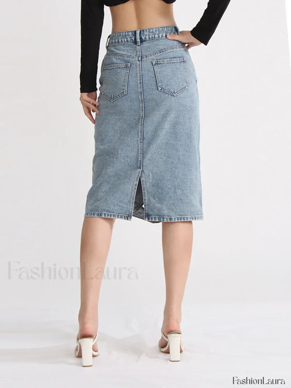Hollow Out Zipper Denim Skirt