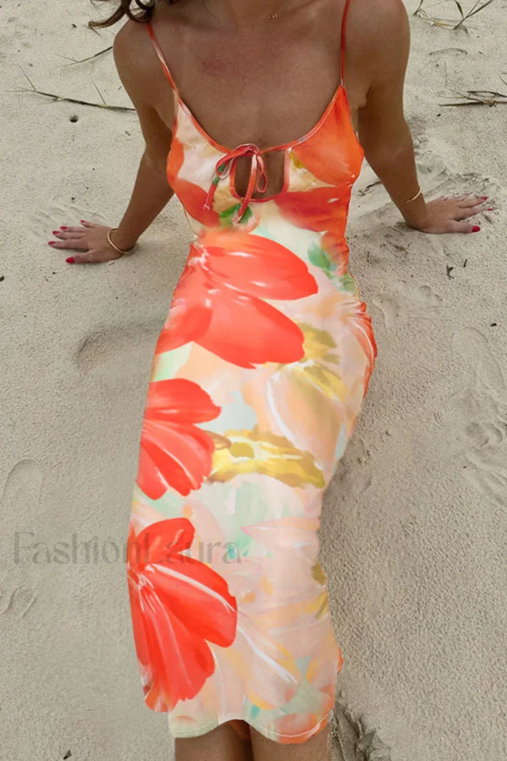 Hollow Print Strappy Halter Spice Girl Floral Dress