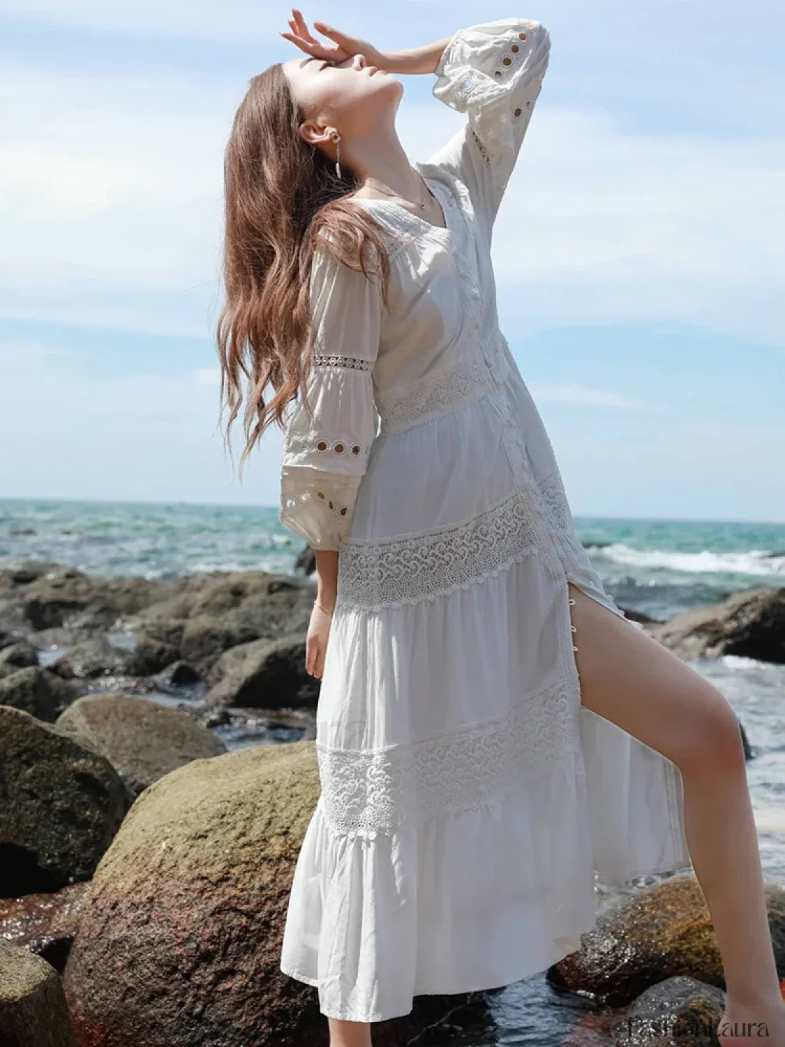 Hollow Splicing Lace Boho Dress