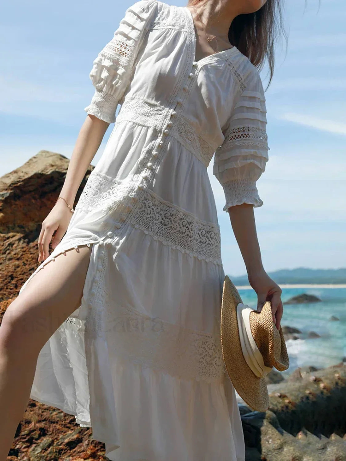 Hollow Splicing Lace Boho Dress