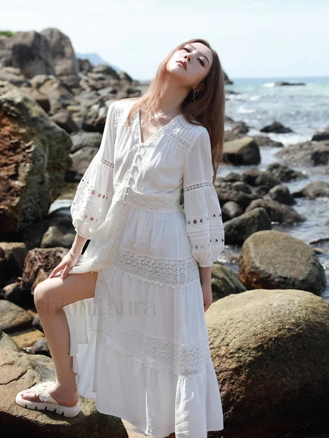 Hollow Splicing Lace Boho Dress