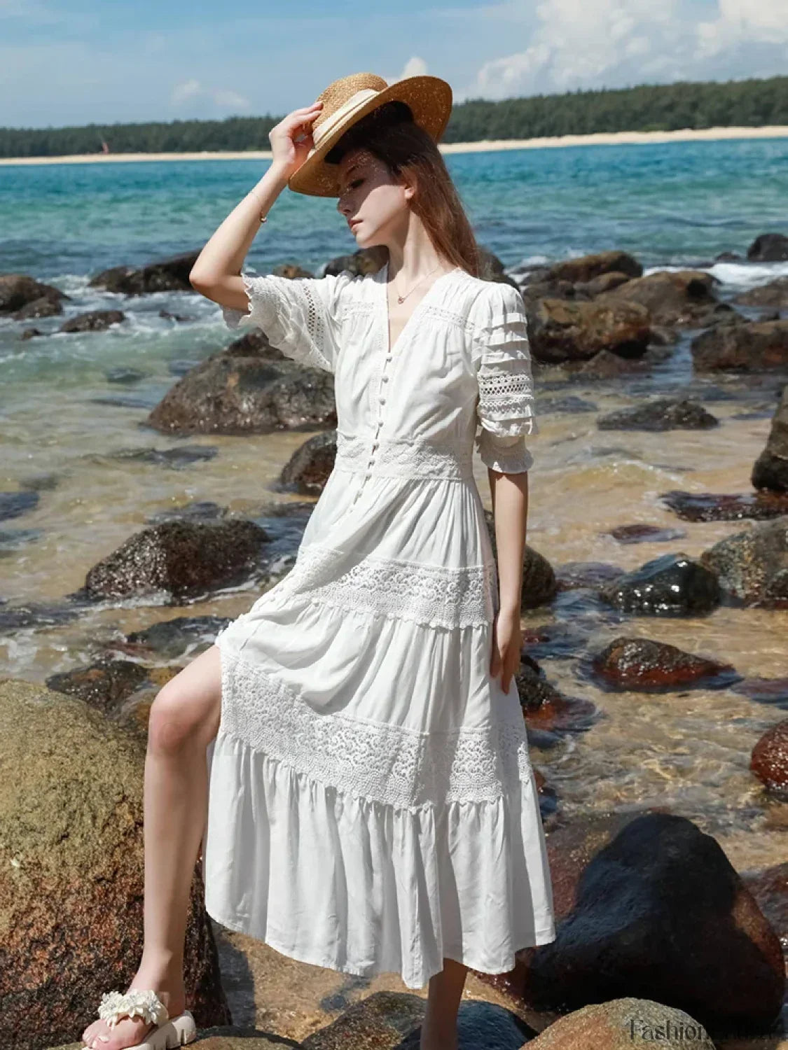 Hollow Splicing Lace Boho Dress