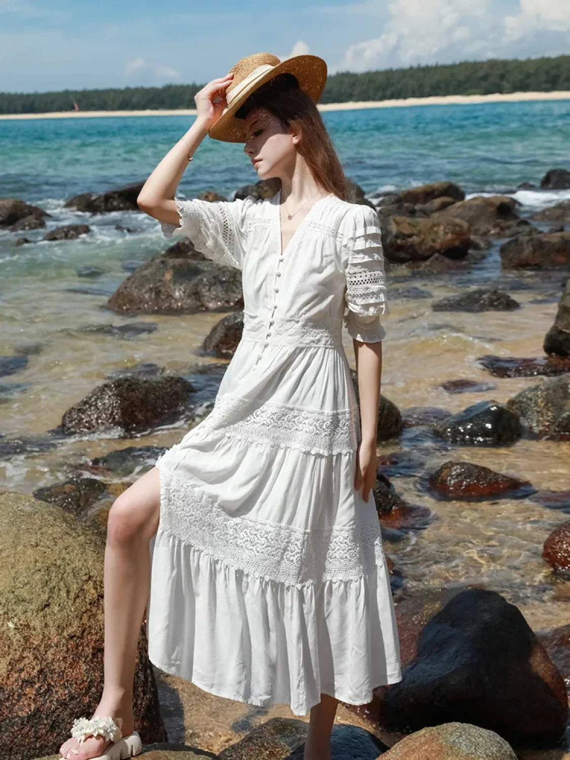 Hollow Splicing Lace Boho Dress