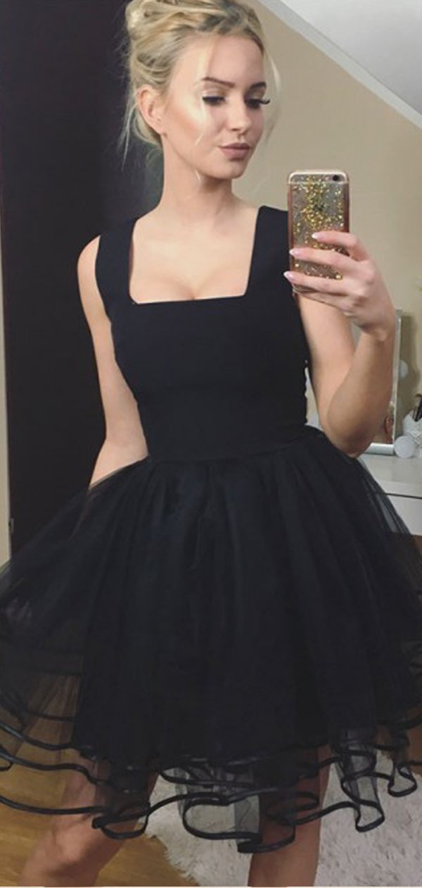 Tulle Square Neck Sleeveless Puffy A-Line Mini Homecoming Dress 2