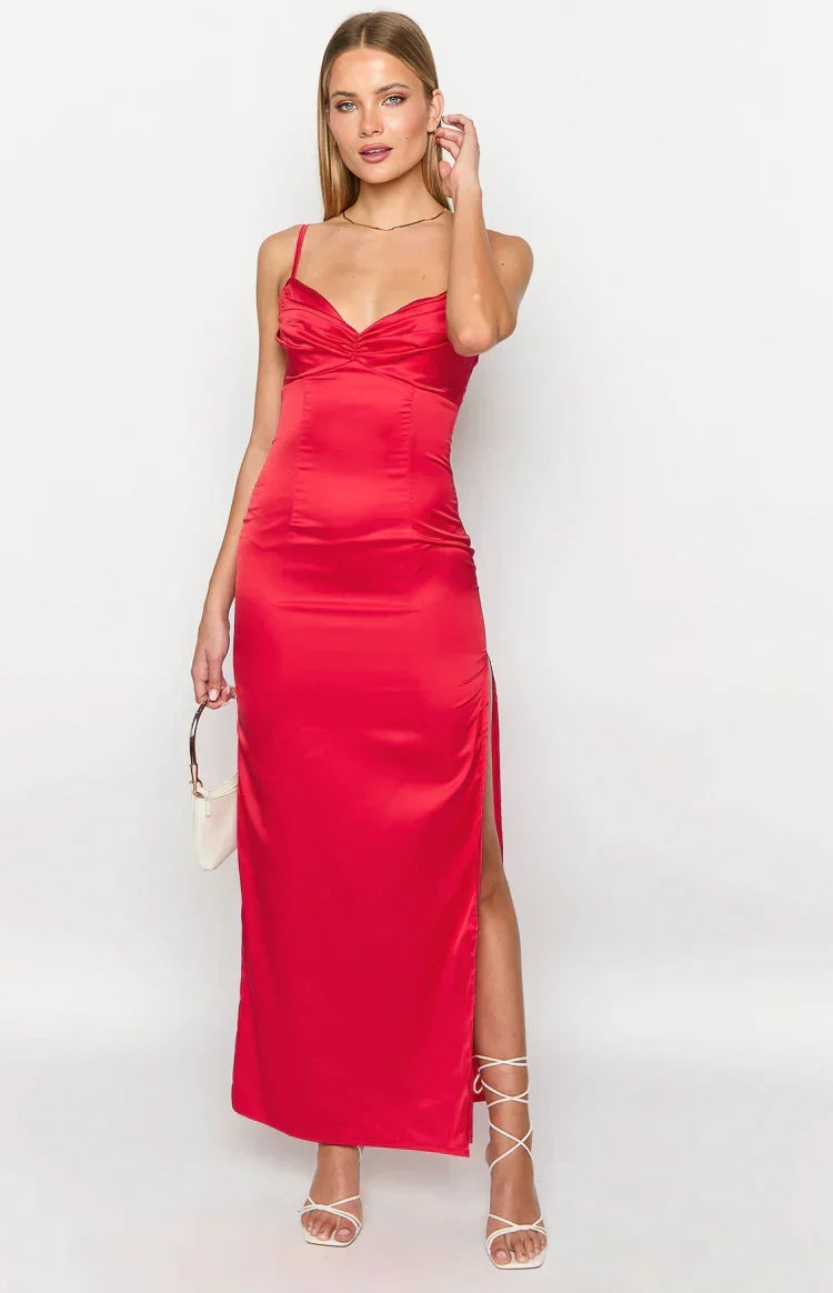 Satin Twist Bust Sweetheart Cami Side Split Maxi Dress 5