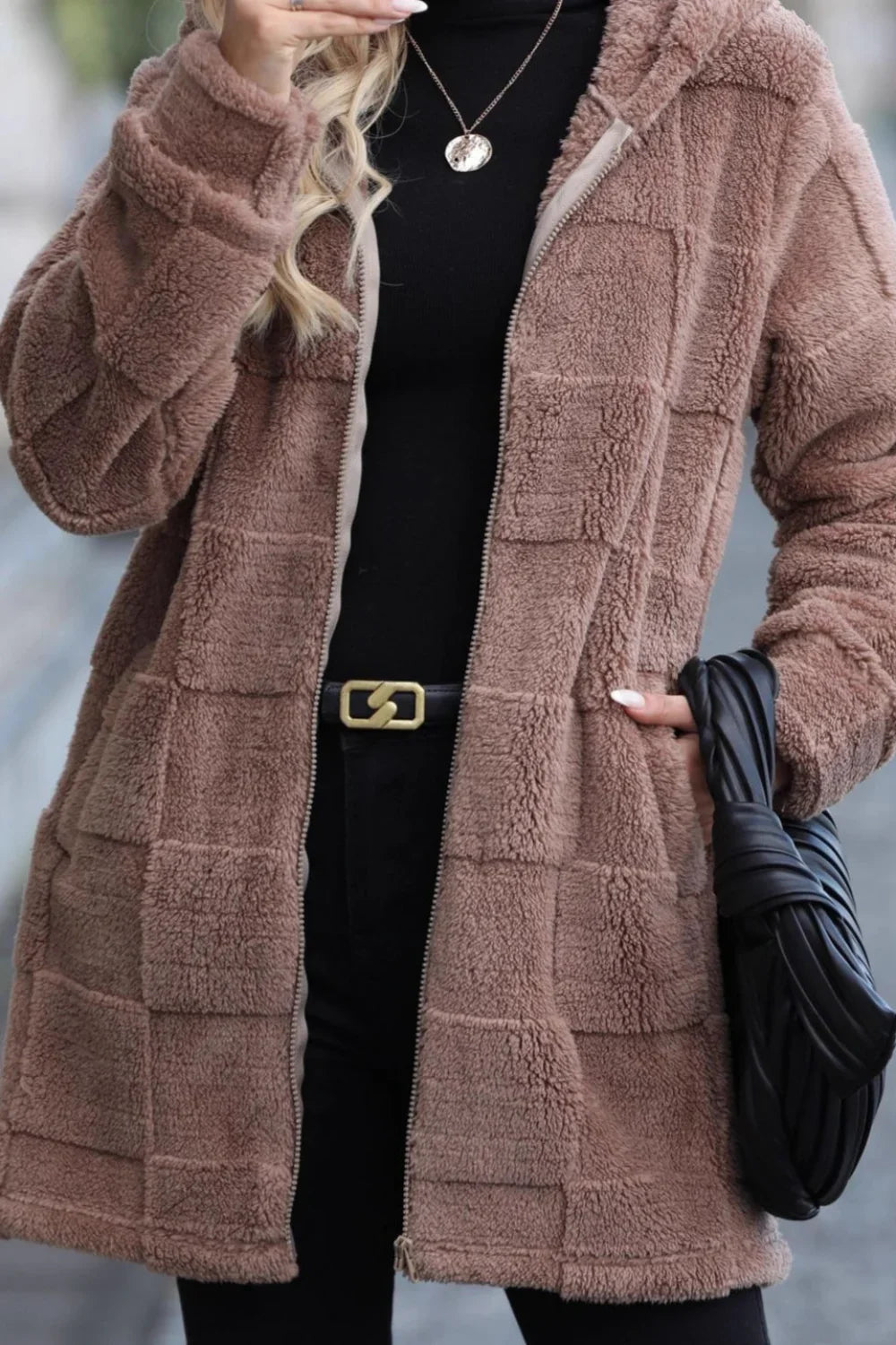 Hooded Long Fleece Cardigan Coat