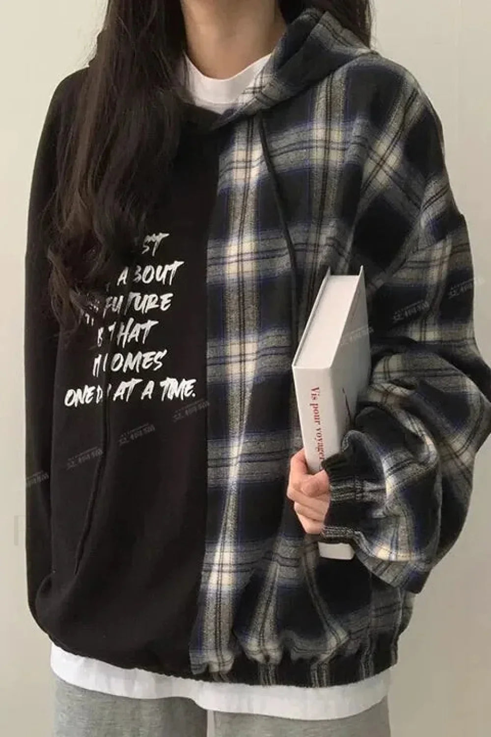 Hooded Patchwork Plush Plus Size Hoodie