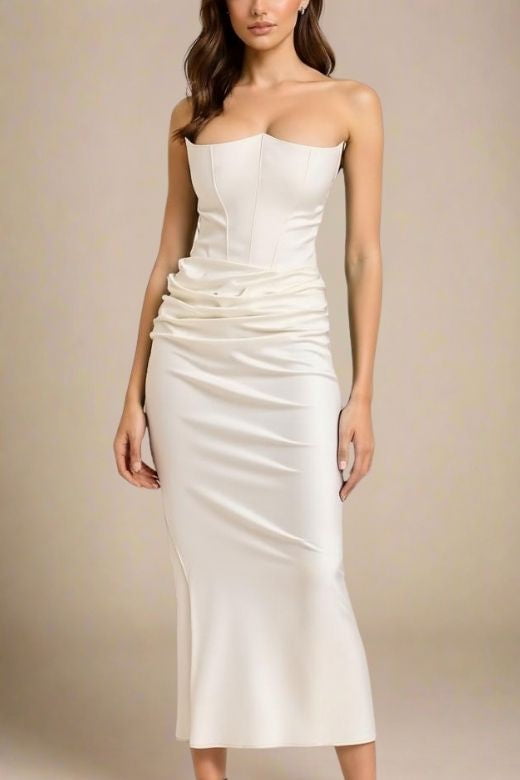 Hope Bodycon Wrap Maxi Dress - White Pearl