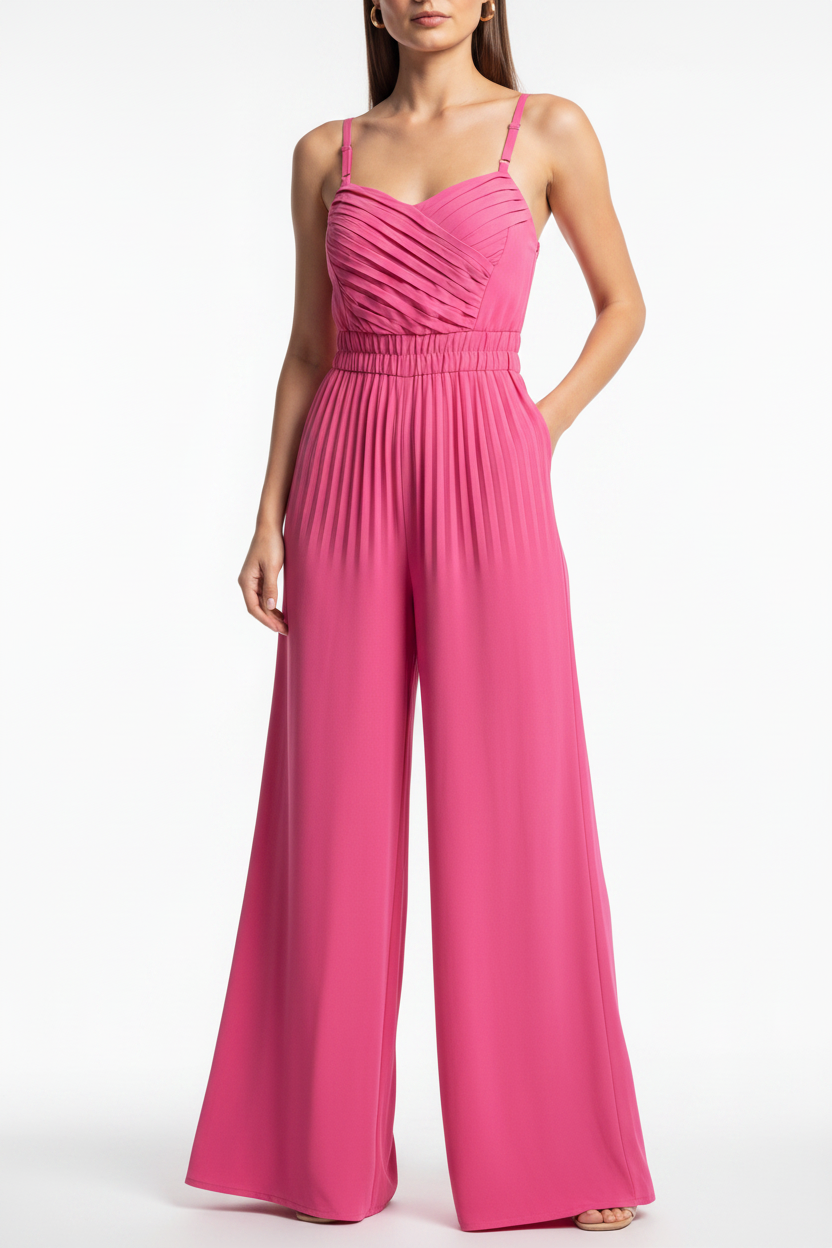 Elegant Wide-Leg Flared Jumpsuit with Adjustable Straps & Pockets