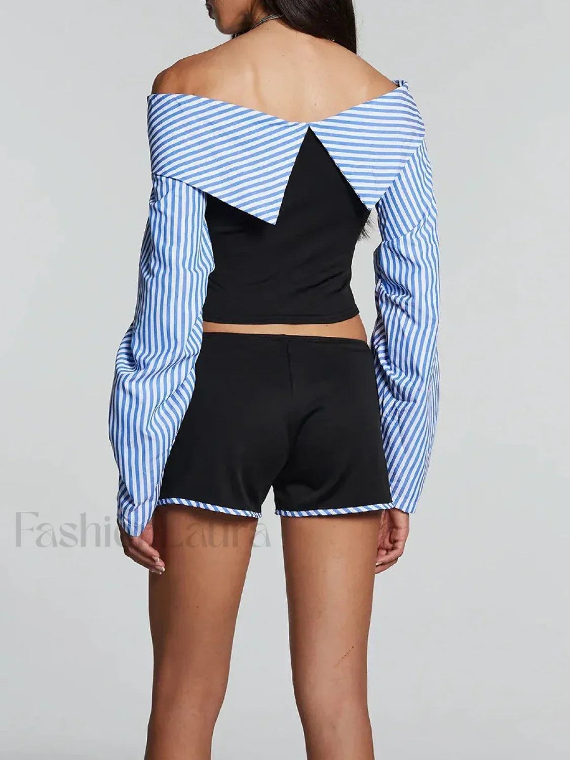 Hot Striped Bandage Shorts Two Piece Set
