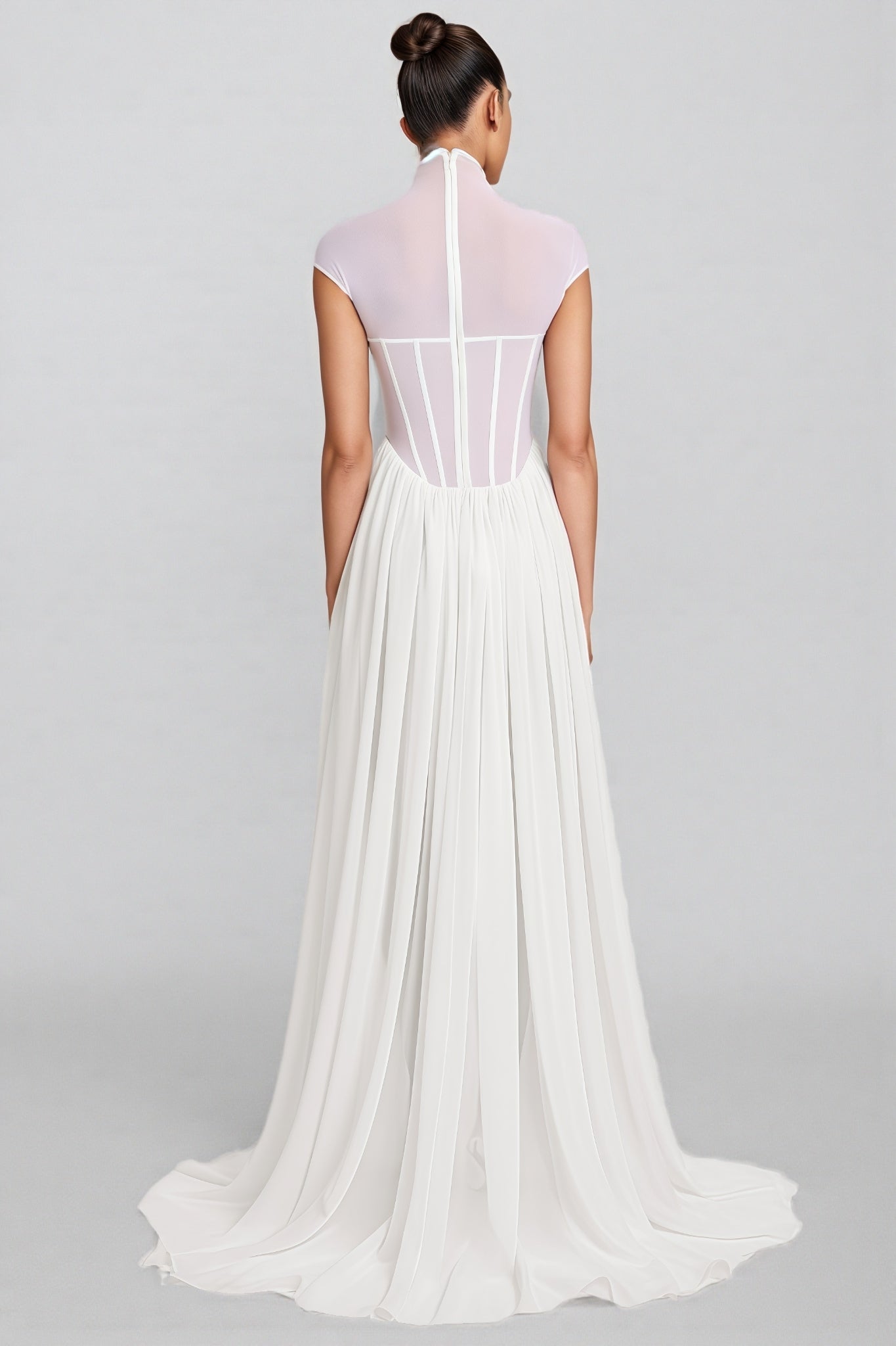 Mishatp White Semi Sheer Chiffon Maxi Dress - View 3