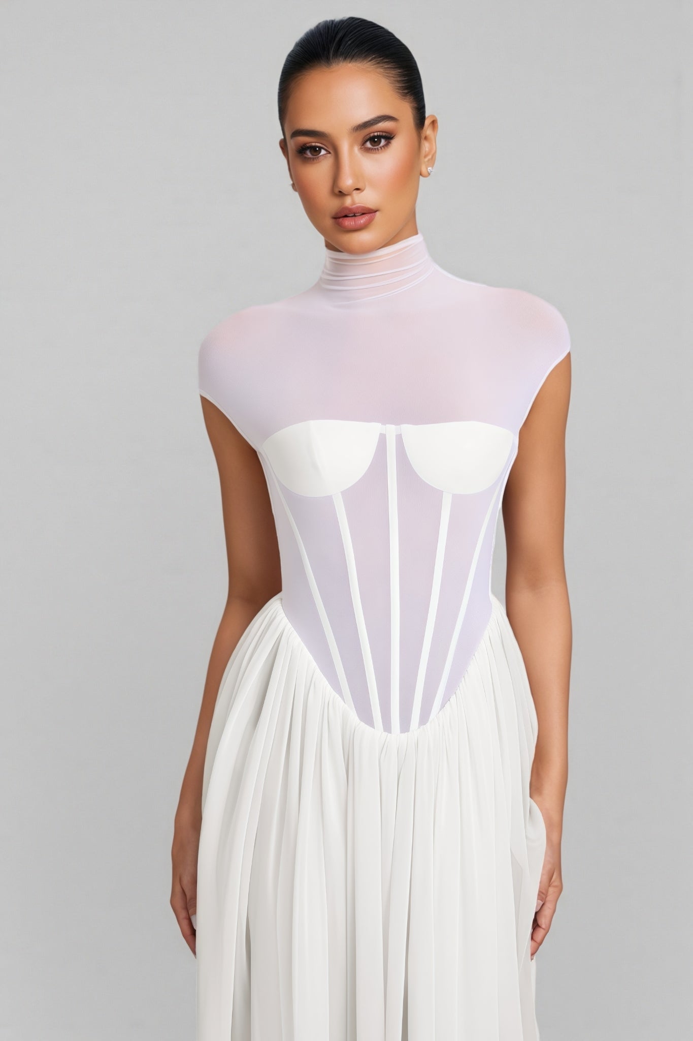 Mishatp White Semi Sheer Chiffon Maxi Dress - View 2