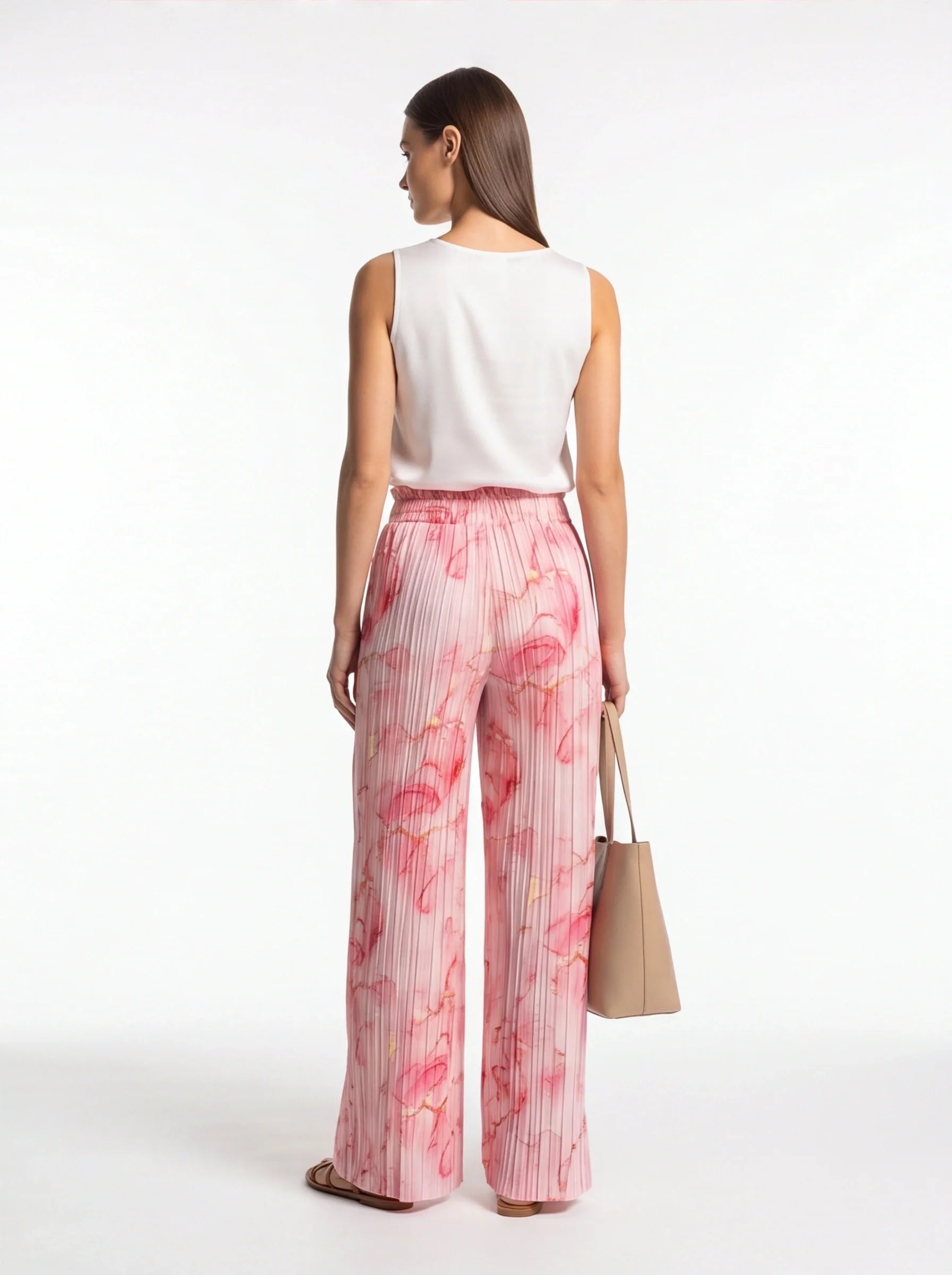 Multicolor Palazzo Pants Fluid Draping All Day Comfort Fit Polyester Elastane Blend