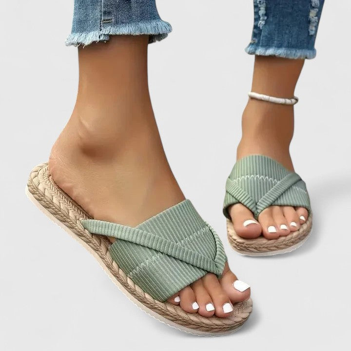 Cross Strap Jute Sole Slide Sandals
