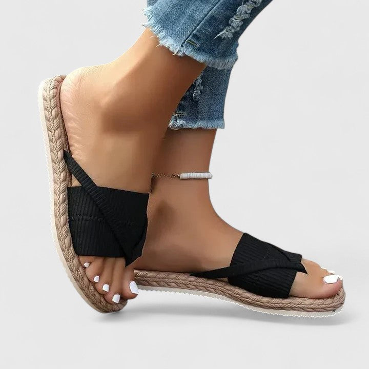 Cross Strap Jute Sole Slide Sandals
