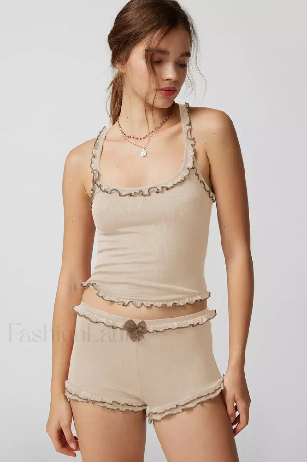 Idalia Corset Top Charming + Shorts Set XS / Khaki