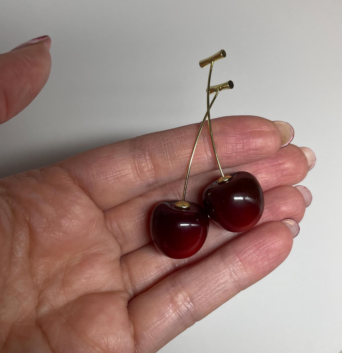 Cherry Drop Long Stem Dangle Earrings