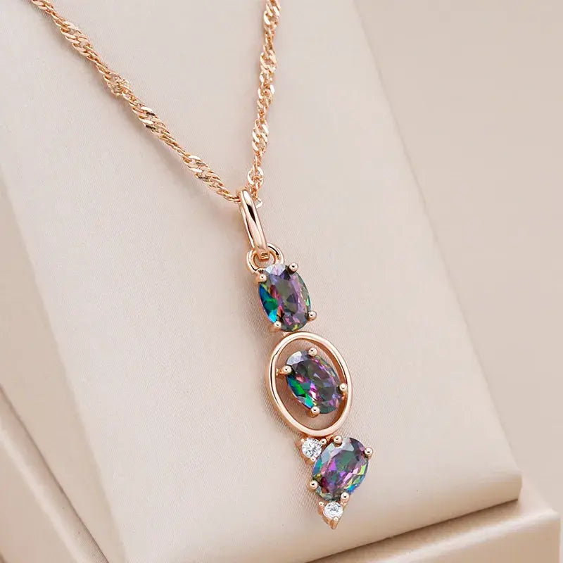 Oval Gemstone Pendant Chain Necklace