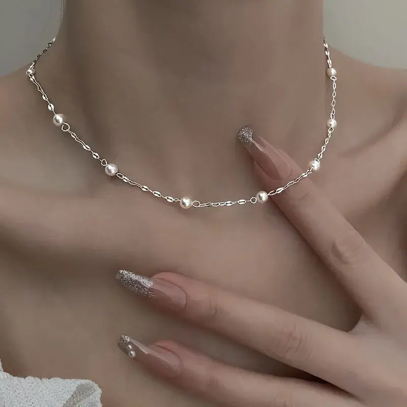 Pearl Station Chain Choker Necklace