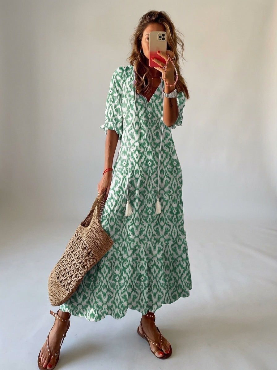 Floral V-Neck Short Sleeve Maxi Dress 2