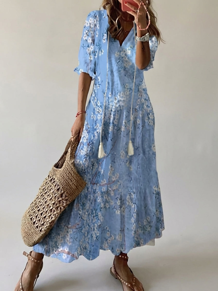 Floral V-Neck Short Sleeve Maxi Dress 3
