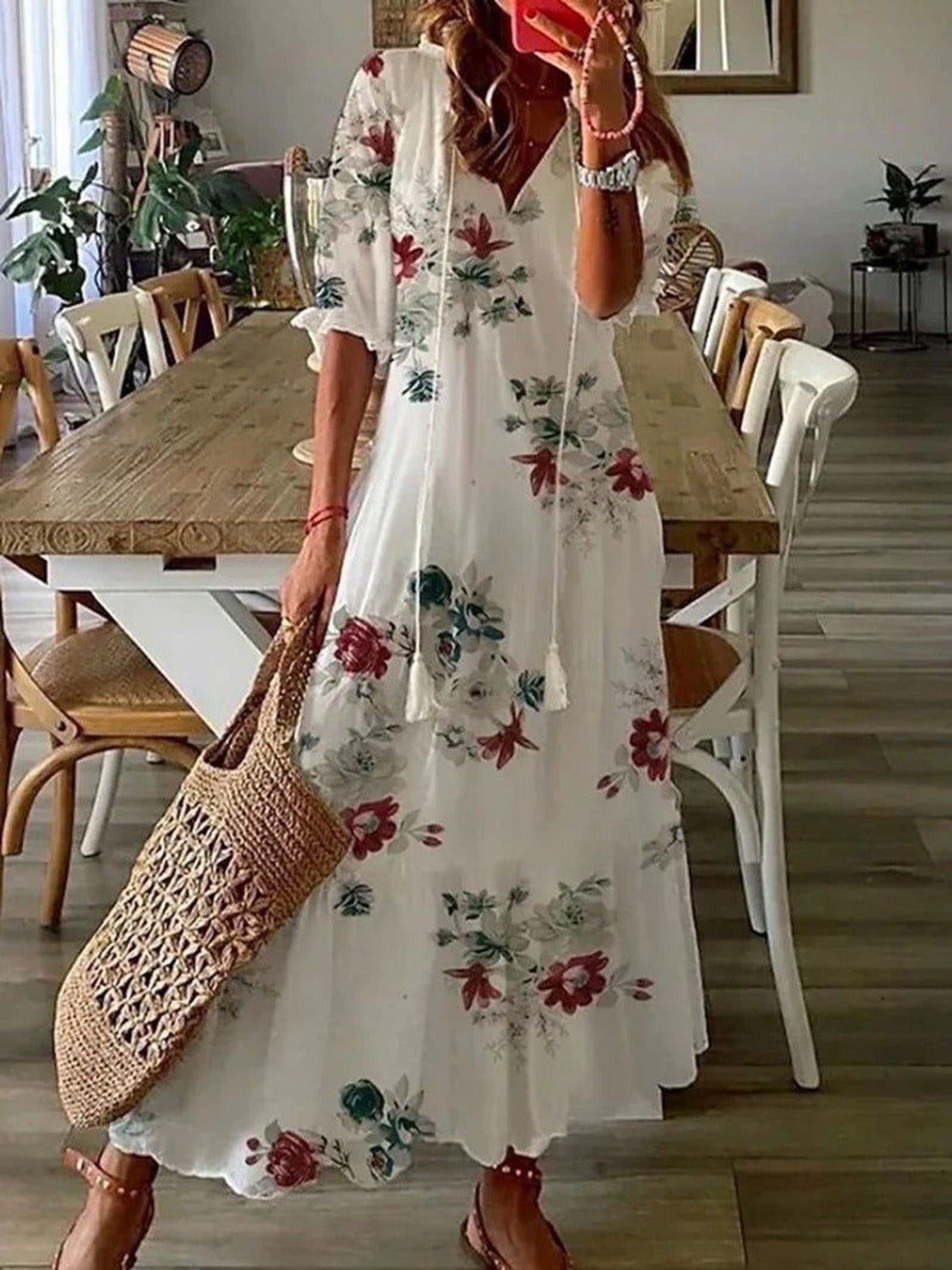 Floral V-Neck Short Sleeve Maxi Dress 7