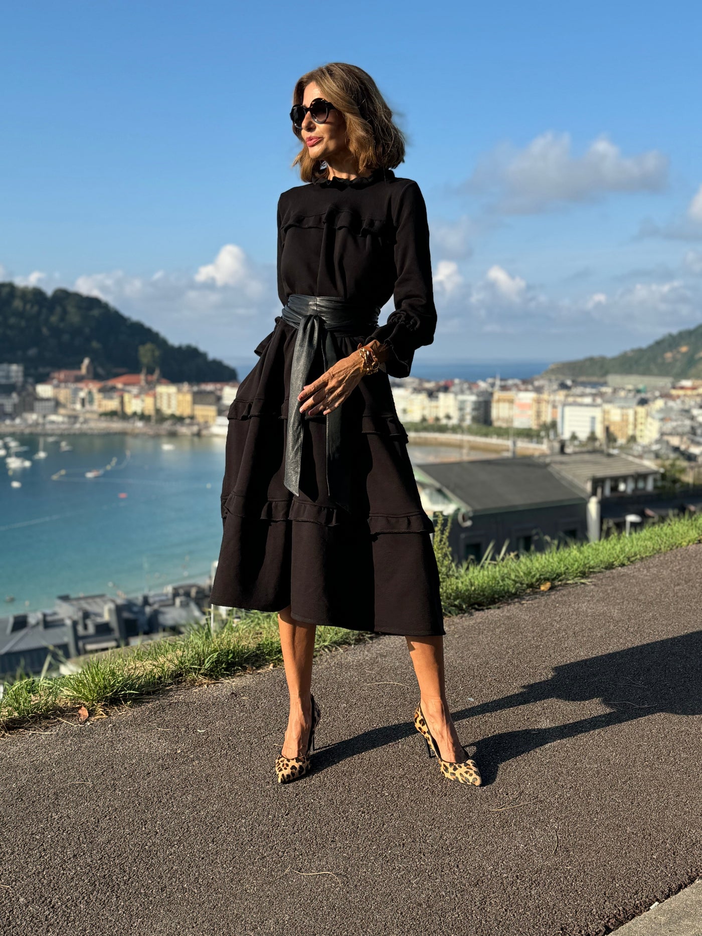 High Neck Long Sleeve Tiered Ruffle Midi Dress 7