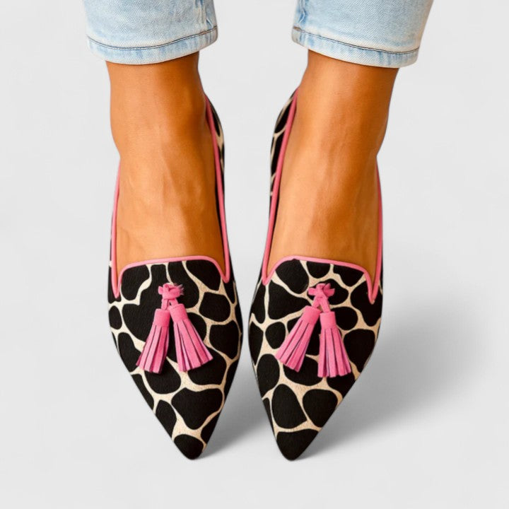 Animal Print Tassel Pointed Toe Flat Loafers