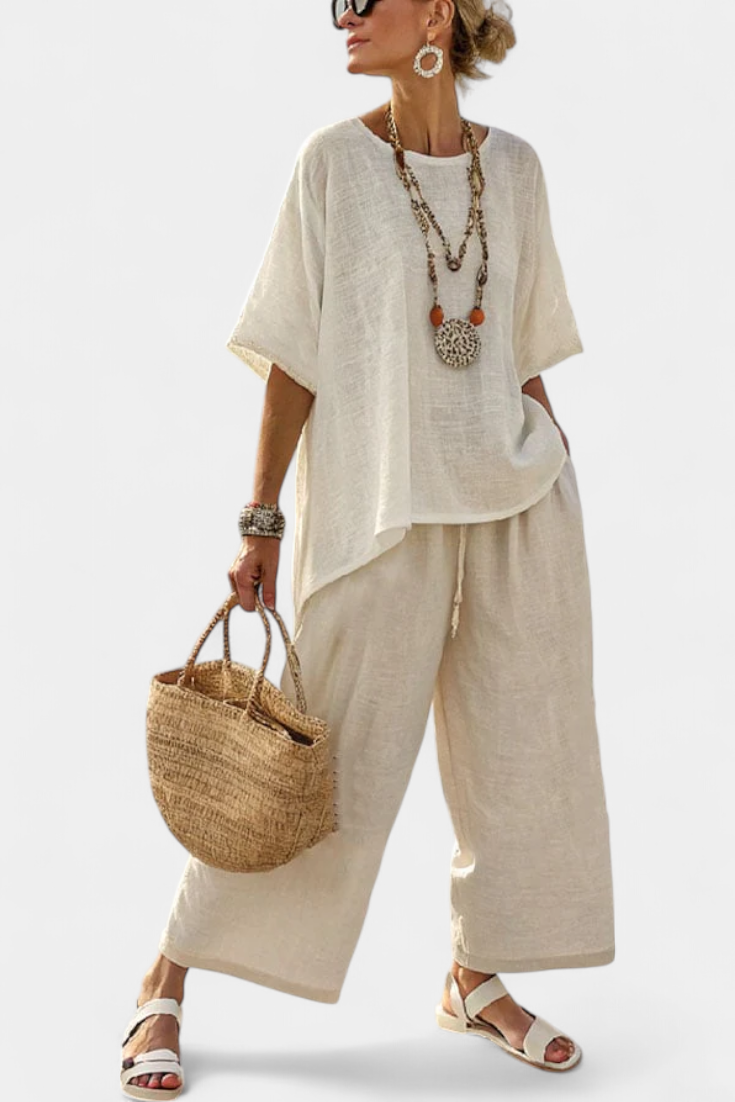 Short Sleeve Boxy Top and Wide Leg Pants Two Piece Set