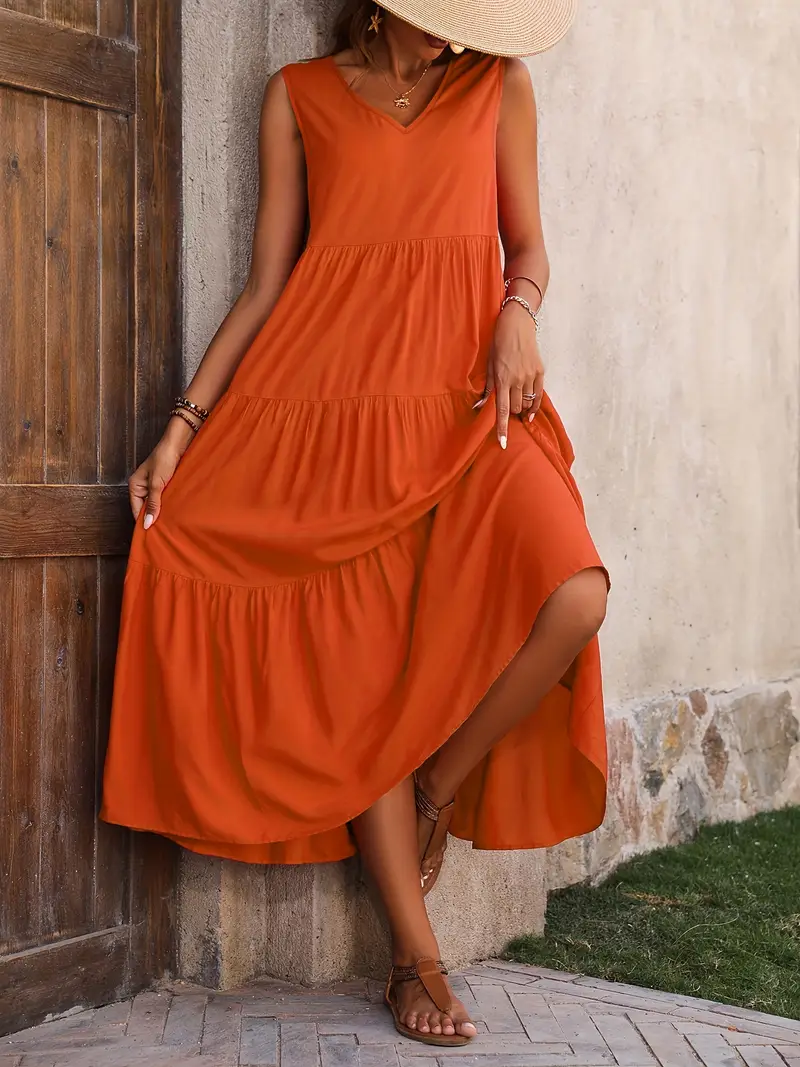 Lone - Casual Loose-Fit Dress with Ruffle Hem Orange