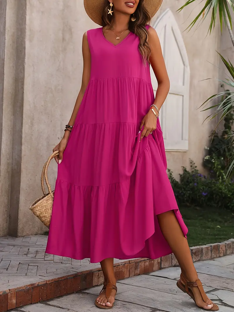 Lone - Casual Loose-Fit Dress with Ruffle Hem Pink