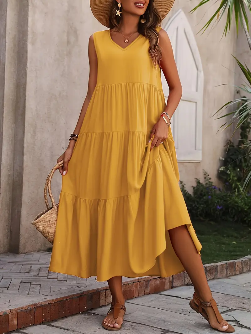 Lone - Casual Loose-Fit Dress with Ruffle Hem Yellow