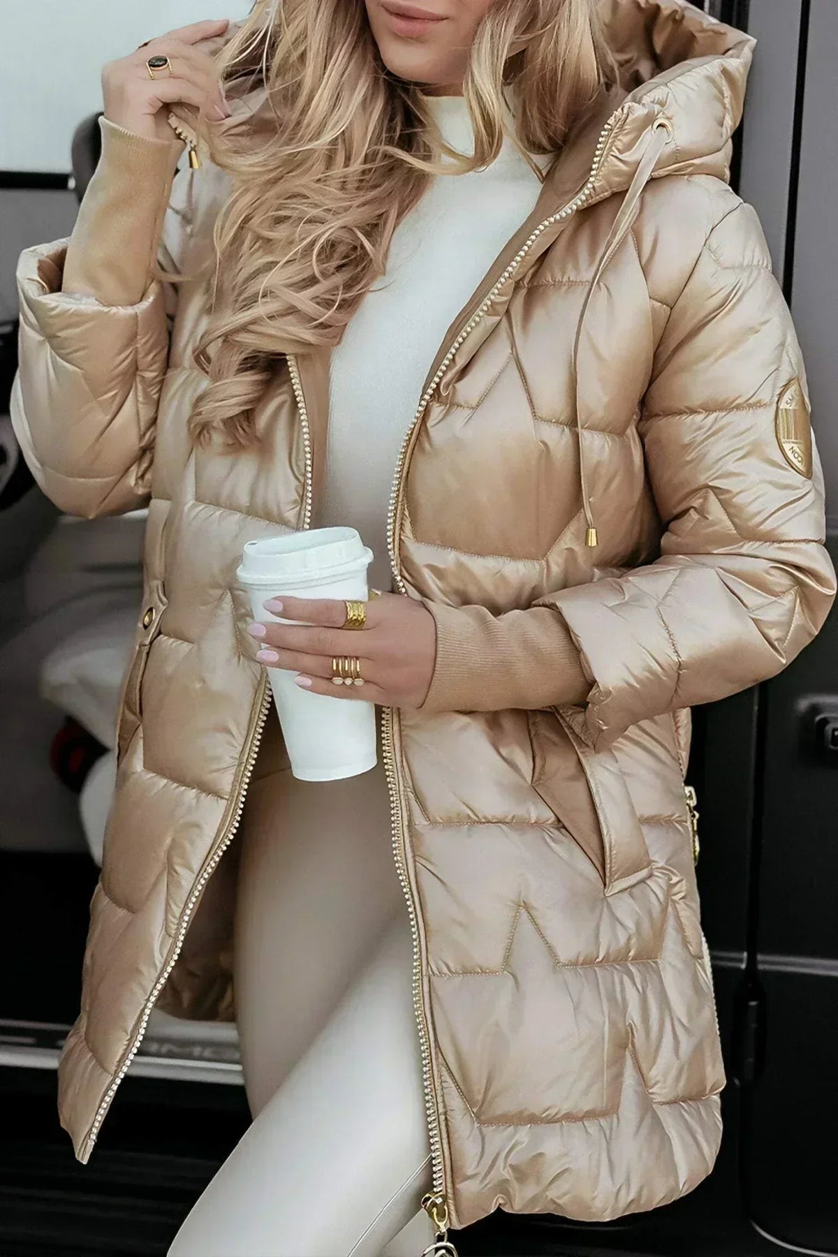 Hooded Zip Front Quilted Longline Puffer Jacket
