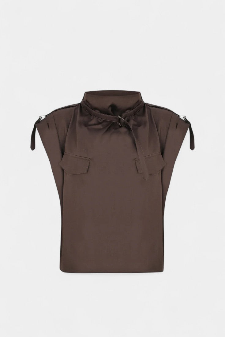High Neck Sleeveless Top and Belted Tapered Pants Two Piece Set
