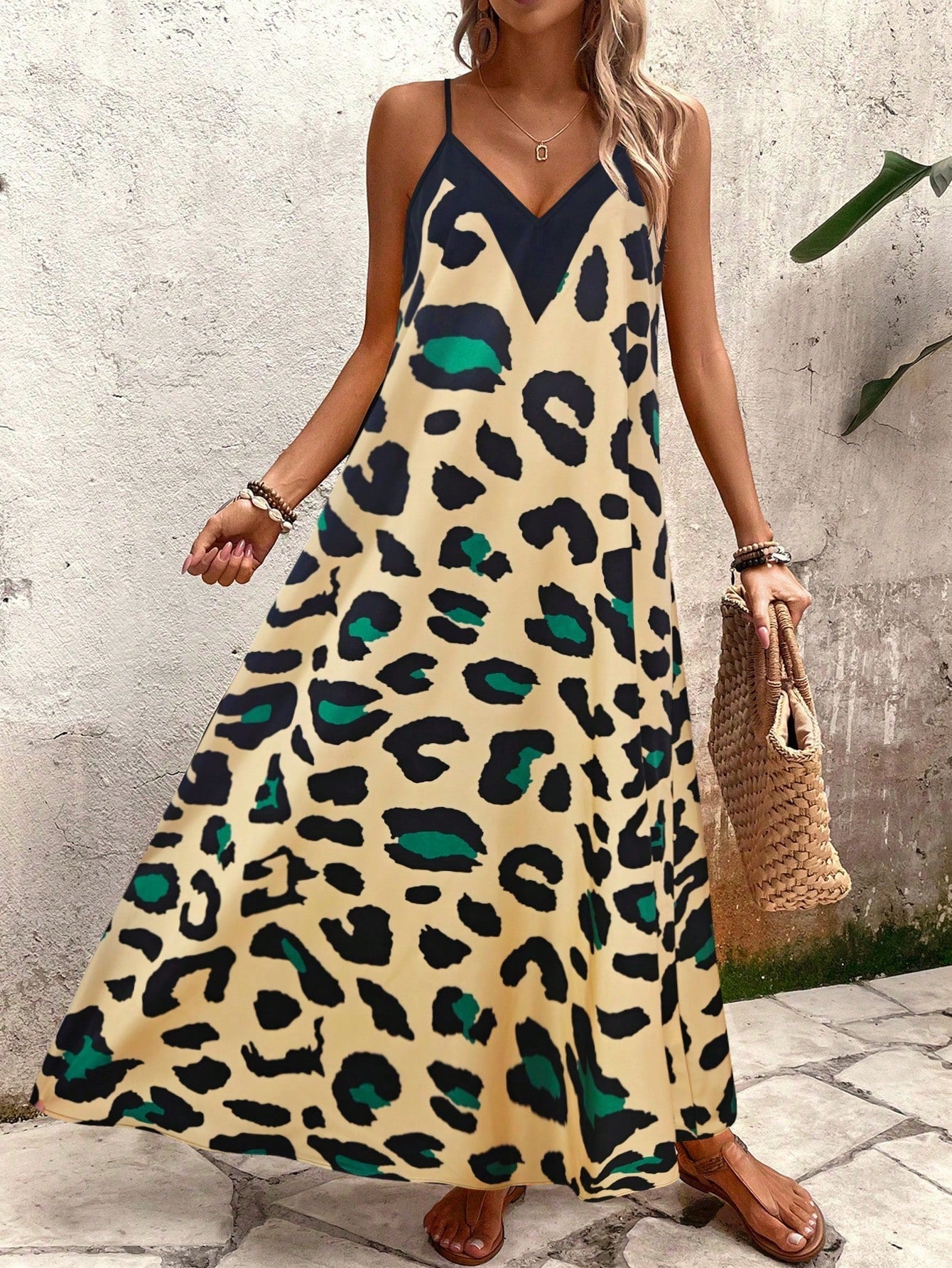 Leopard Print Spaghetti Strap Tiered Maxi Dress 4
