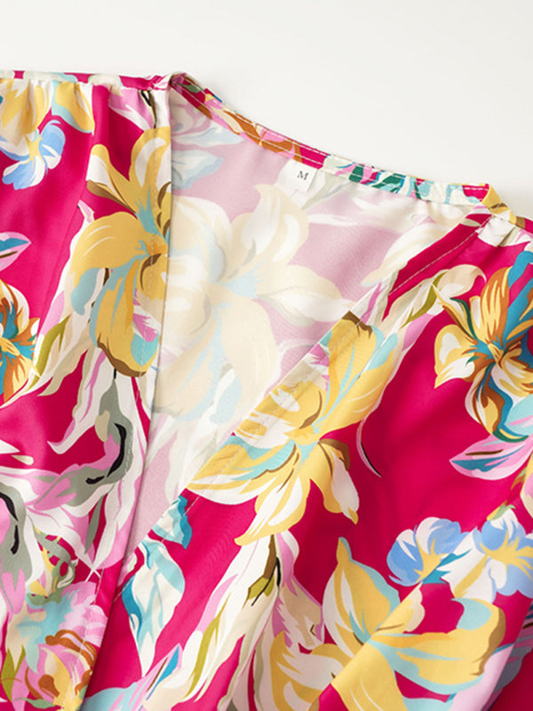 For Gown V-neck And Flare Fit Wrap Flowered Women